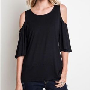 Umgee cold shoulder top with 3/4 bell sleeve.